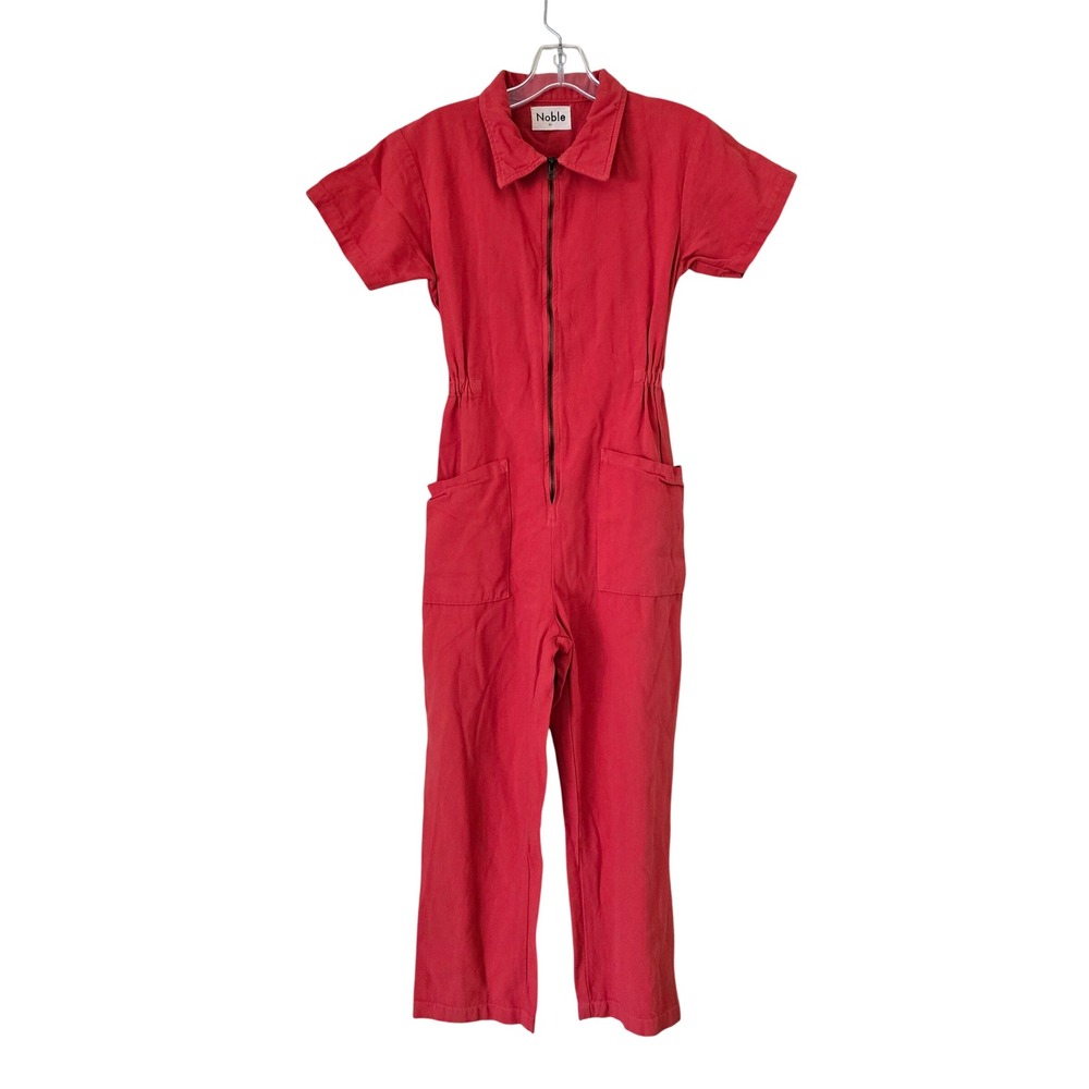 Noble Red Utility Jumpsuit Short Sleeve Cotton Canvas Coveralls XS Orange